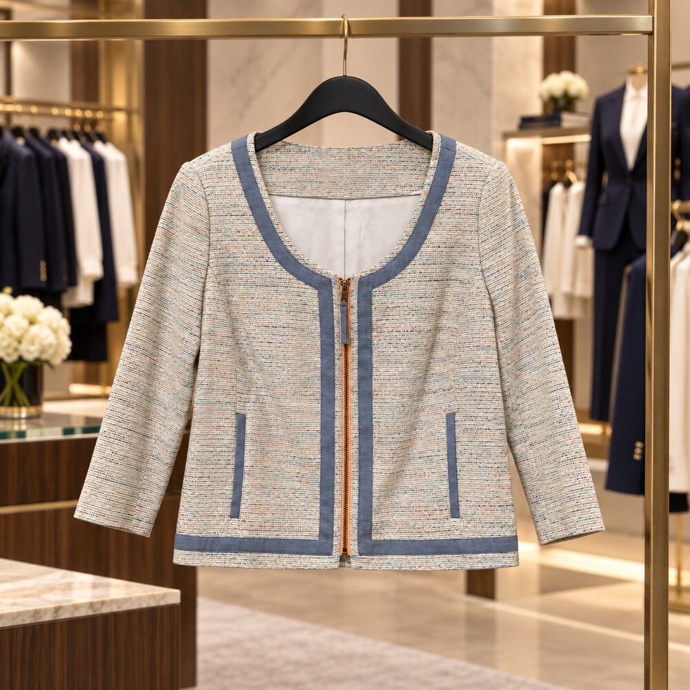 Nordstrom Hinge Tweed Jacket Medium NWT Zip Front Cropped Career Blazer Office